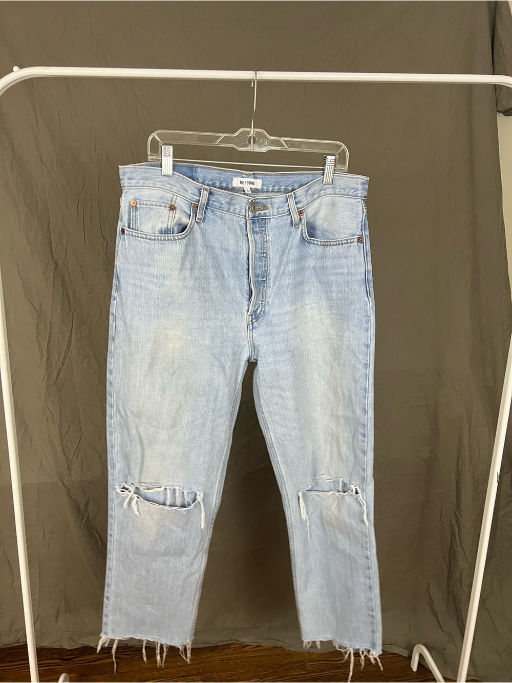 Re/Done Light Blue Distressed Ankle Jeans